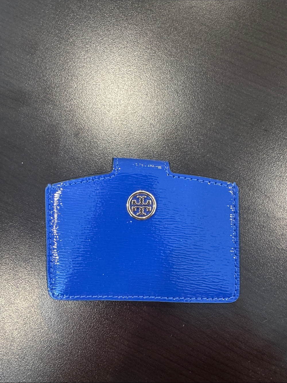 Tory Burch Electric Blue Patent Leather Card Holder with Logo